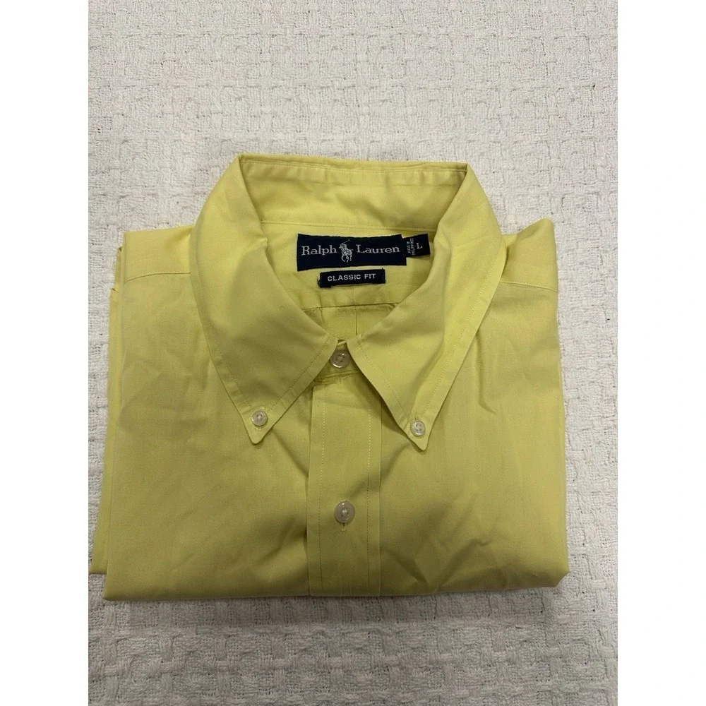 Ralph Lauren Polo L Classic Fit Collared Short Sleeve Shirt‎ Yellow Button Down